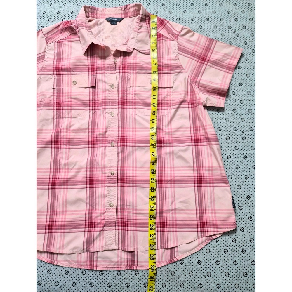 Eddie Bauer XXL Pink Plaid Short Sleeve Hiking Button Up Shirt Breathable - Picture 5 of 7